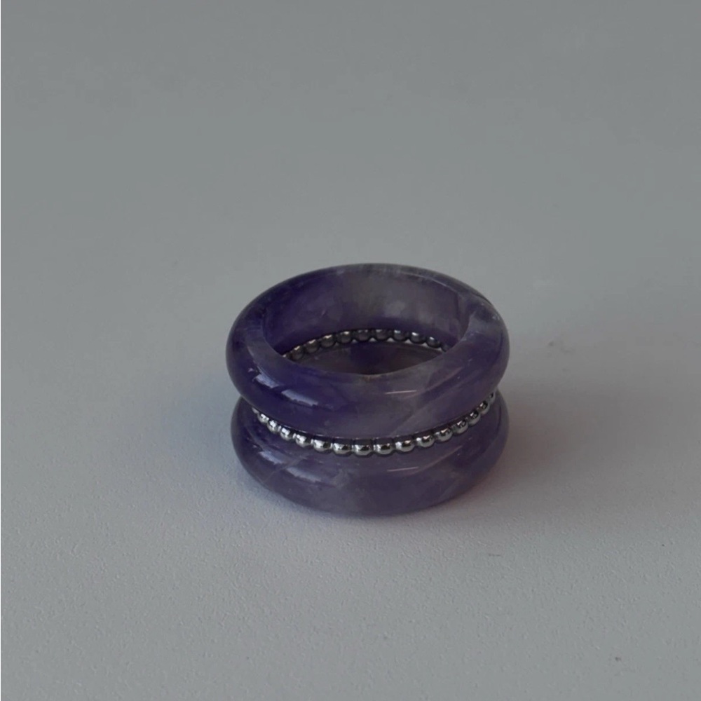 Chic Stone Trilogy Stack Amethyst Ring Set Of 3 Bands, Size 12